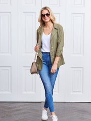 Sosandar Green 100% Cotton Drawstring Waist Cargo Jacket - Image 5 of 5