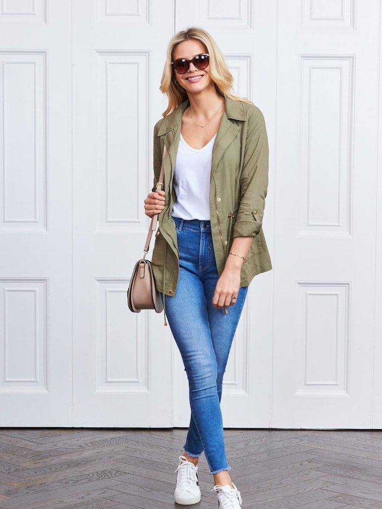 Sosandar Green 100% Cotton Drawstring Waist Cargo Jacket - Image 5 of 5