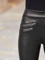Sosandar Black Petite Leather Look Premium Leggings - Image 3 of 3