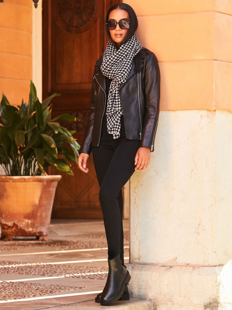 Sosandar Black Leather Biker Jacket - Image 3 of 6