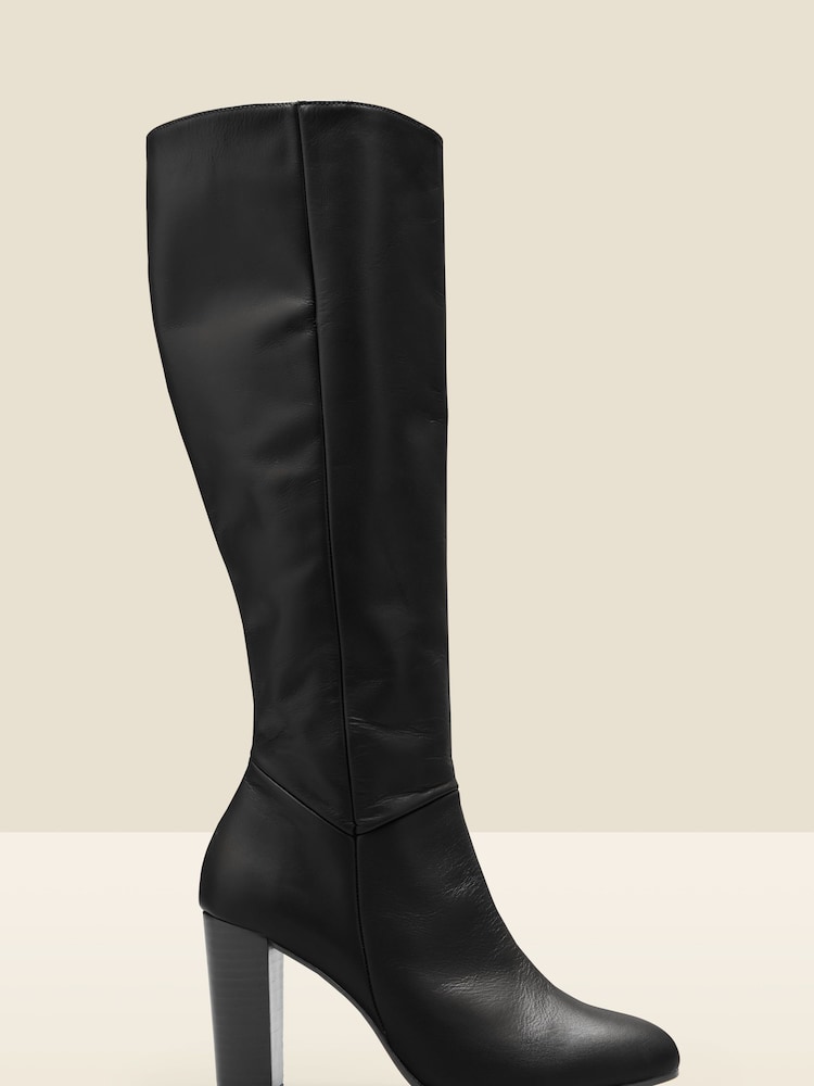 Sosandar Black Leather Zip Knee High Boots - Image 4 of 5