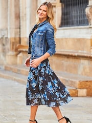 Sosandar Dark Blue Denim Jacket With Silver Button Detail - Image 4 of 5