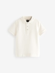 White Textured Short Sleeve 100% Cotton Polo Shirt (3-16yrs) - Image 1 of 3