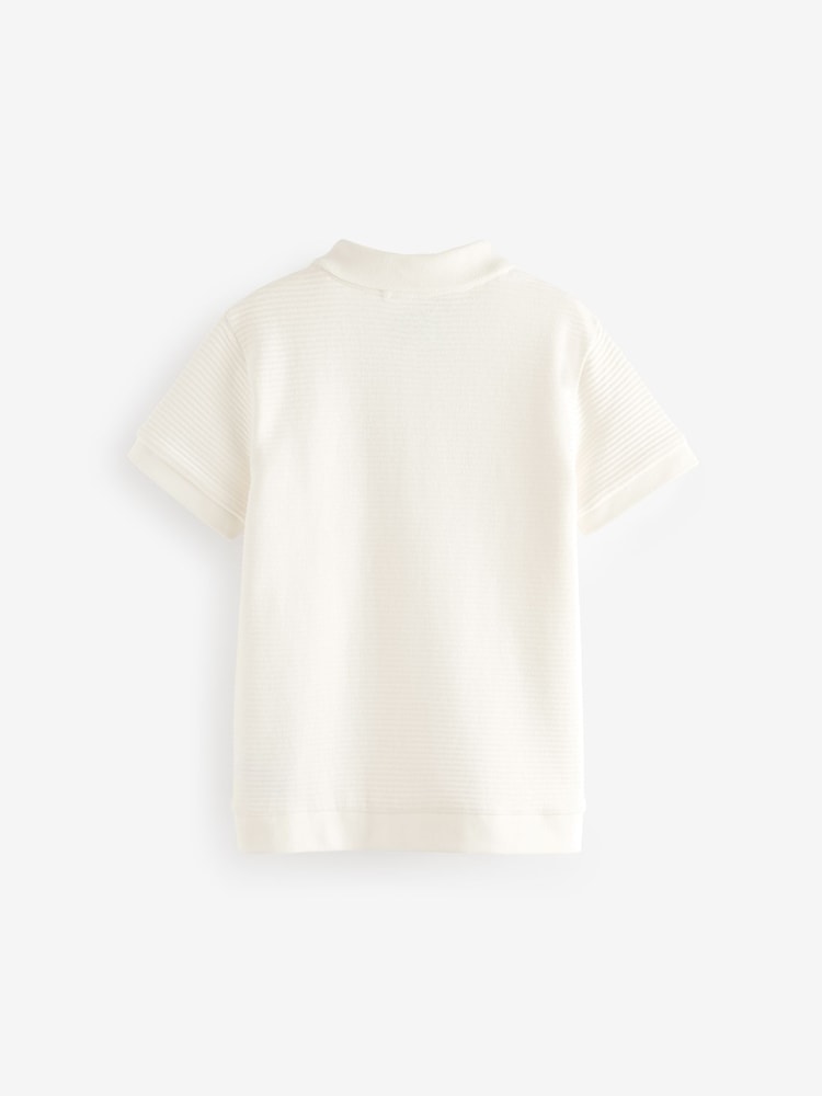 White Textured Short Sleeve 100% Cotton Polo Shirt (3-16yrs) - Image 2 of 3