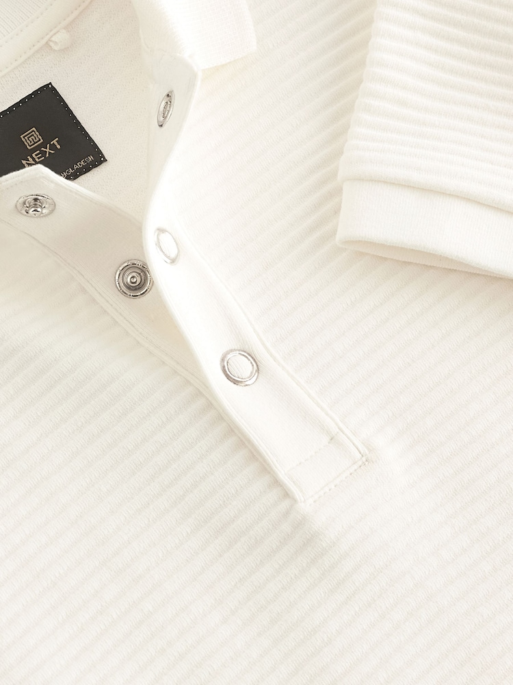 White Textured Short Sleeve 100% Cotton Polo Shirt (3-16yrs) - Image 3 of 3