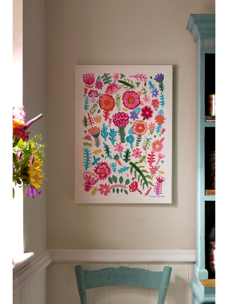 Lucy Tiffney Pink/Green Floral Canvas - Image 1 of 4