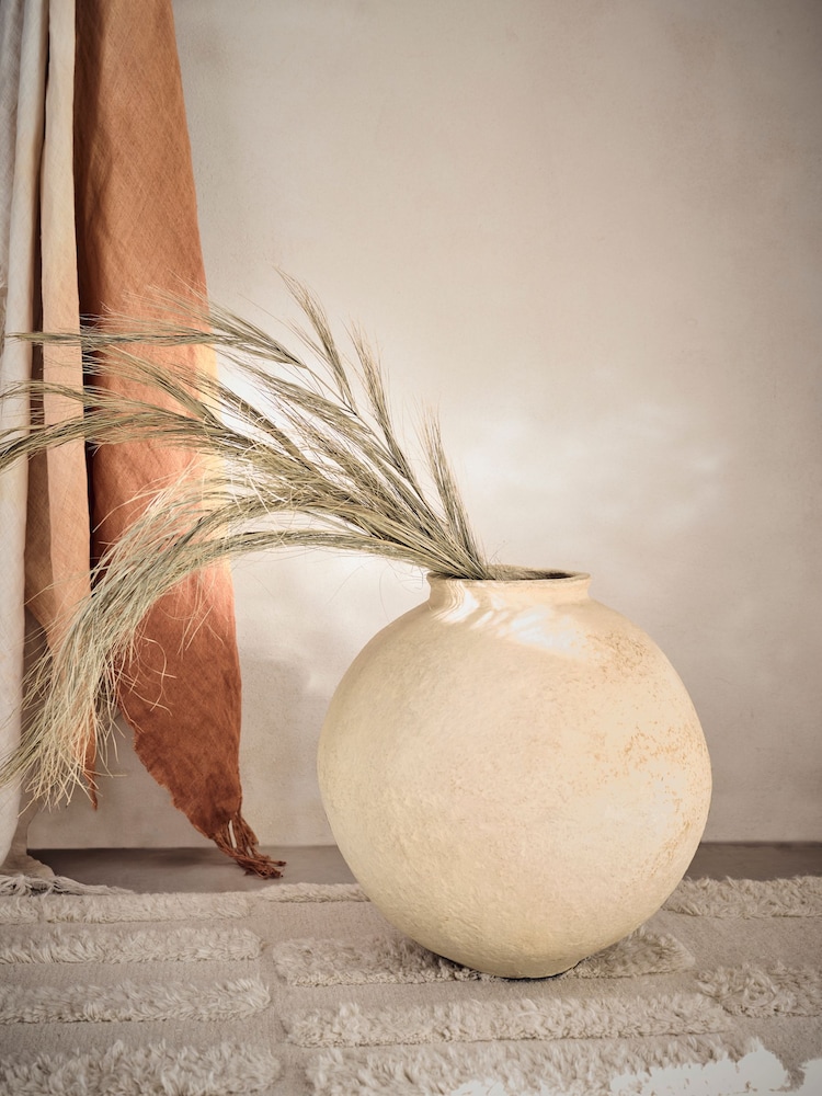 French Connection Cream Round Large Papier Mache Vase - Image 1 of 3