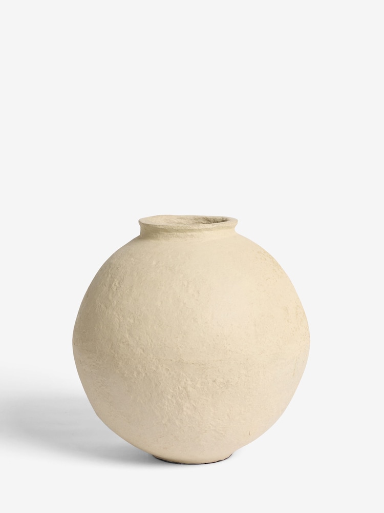 French Connection Cream Round Large Papier Mache Vase - Image 2 of 3