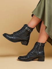 Jones Bootmaker Madie Heeled Leather Ankle Black Boots - Image 1 of 6
