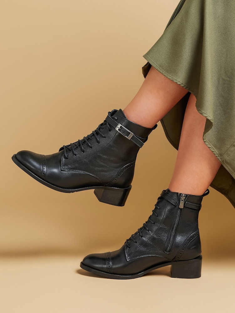 Jones Bootmaker Madie Heeled Leather Ankle Black Boots - Image 1 of 6
