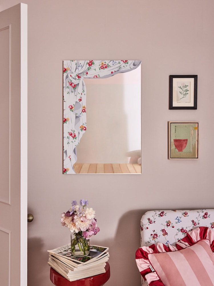 Cath Kidston Pink/White Curtain Printed Mirror - Image 1 of 4