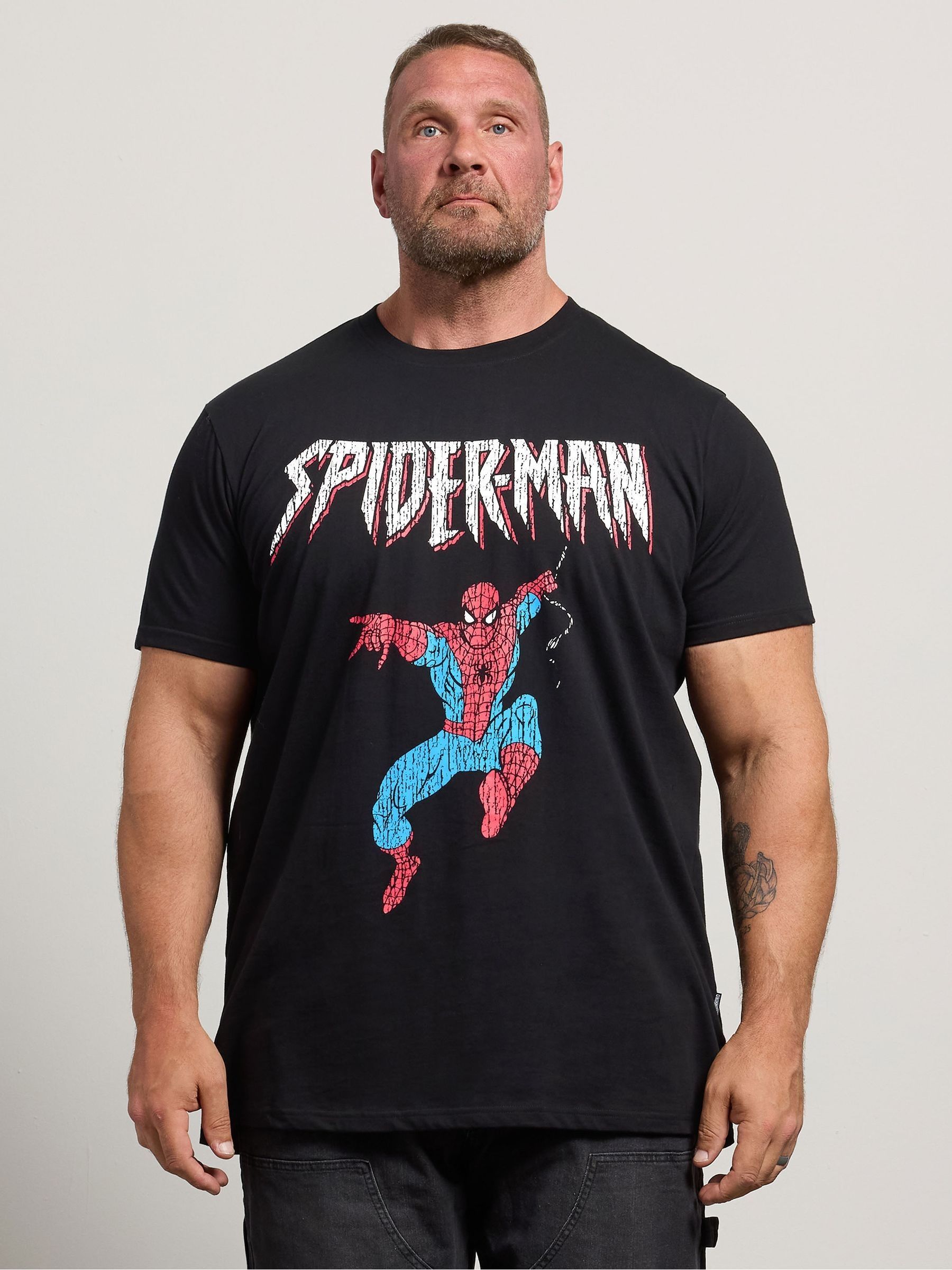 Badrhino Big & Tall Men's Black Long Spiderman T-Shirt