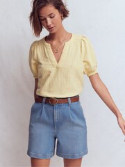 Boden Blue Pleat Front Denim Shorts - Image 4 of 6