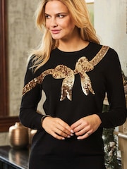 Sosandar Black Sequin Bow Knit Jumper - Image 4 of 4