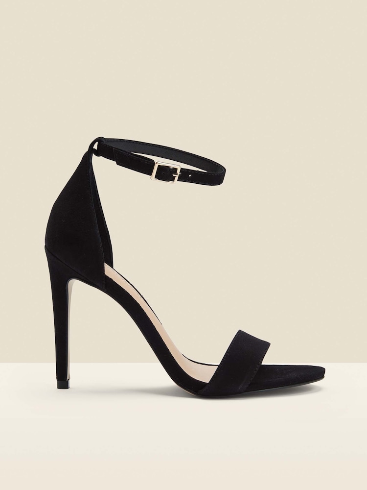 Sosandar Black Nia Suede Barely There High Sandals - Image 2 of 4 Sosandar Black Nia Suede Barely There High Sandals - Image 2 of 4