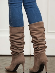 Sosandar Brown Suede Heeled Slouch High Leg Boots - Image 2 of 4