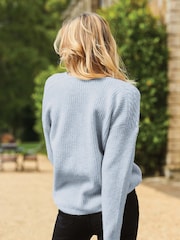 Sosandar Blue Cable Shoulder V-Neck Jumper - Image 2 of 4