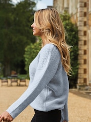 Sosandar Blue Cable Shoulder V-Neck Jumper - Image 4 of 4