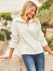 Sosandar Cream Marl Super Soft Half Zip Rib Jumper - Image 1 of 4