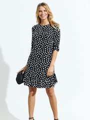 Sosandar Black/White Ruffle Hem Shift Dress - Image 4 of 5