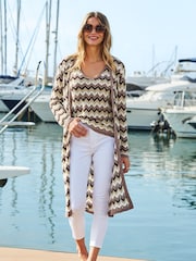 Sosandar Brown Chevron Print Longline Cardigan - Image 1 of 4