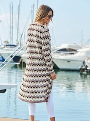 Sosandar Brown Chevron Print Longline Cardigan - Image 2 of 4