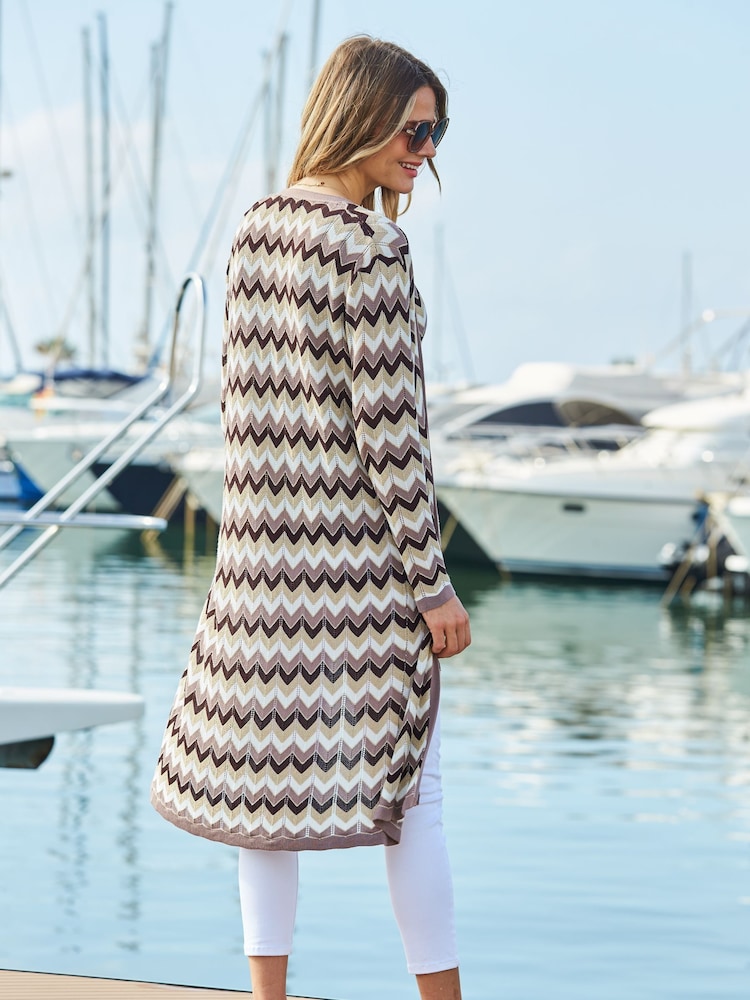Sosandar Brown Chevron Print Longline Cardigan - Image 2 of 4