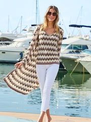 Sosandar Brown Chevron Print Longline Cardigan - Image 4 of 4