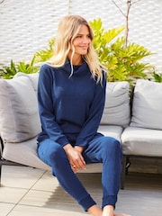 Sosandar Blue Premium Textured Slim Leg Joggers - Image 1 of 4