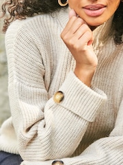 Sosandar Cream High Neck Folded Button Cuff Jumper - Image 5 of 5