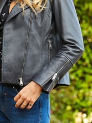 Sosandar Grey Leather Biker Jacket - Image 5 of 5