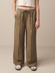 Khaki Green Drawstring Tencel Wide Leg Trousers - Image 2 of 7