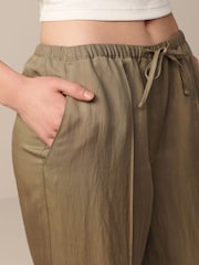 Khaki Green Drawstring Tencel Wide Leg Trousers - Image 4 of 7