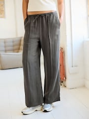 Grey Drawstring Tencel Wide Leg Trousers - Image 3 of 7