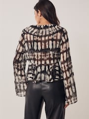 Monochrome Tie Ruffle Long Sleeve Blouse - Image 3 of 6