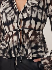 Monochrome Tie Ruffle Long Sleeve Blouse - Image 4 of 6