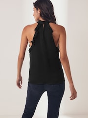 Black Corsage Neck Ruffle Front Detail Sleeveless Blouse - Image 2 of 7