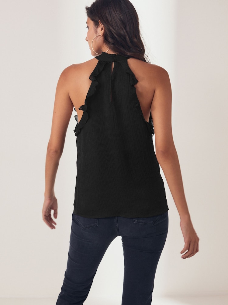 Black Corsage Neck Ruffle Front Detail Sleeveless Blouse - Image 2 of 7