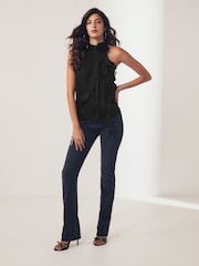Black Corsage Neck Ruffle Front Detail Sleeveless Blouse - Image 3 of 7
