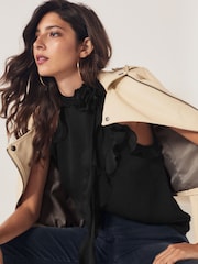 Black Corsage Neck Ruffle Front Detail Sleeveless Blouse - Image 4 of 7
