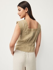Khaki Green Short Sleeve Broderie Square Neck Blouse - Image 3 of 7