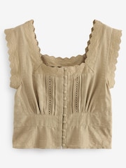 Khaki Green Short Sleeve Broderie Square Neck Blouse - Image 6 of 7