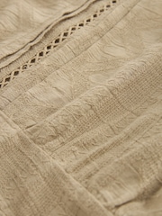 Khaki Green Short Sleeve Broderie Square Neck Blouse - Image 7 of 7