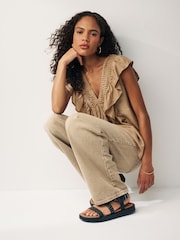 Neutral Sleeveless Ruffle V-Neck Top - Image 2 of 7