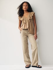 Neutral Sleeveless Ruffle V-Neck Top - Image 3 of 7