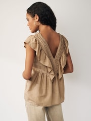 Neutral Sleeveless Ruffle V-Neck Top - Image 4 of 7