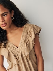 Neutral Sleeveless Ruffle V-Neck Top - Image 5 of 7