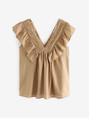 Neutral Sleeveless Ruffle V-Neck Top - Image 6 of 7