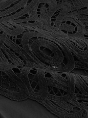 Black Cotton Poplin Puff Sleeve Crochet Insert Blouse - Image 6 of 6
