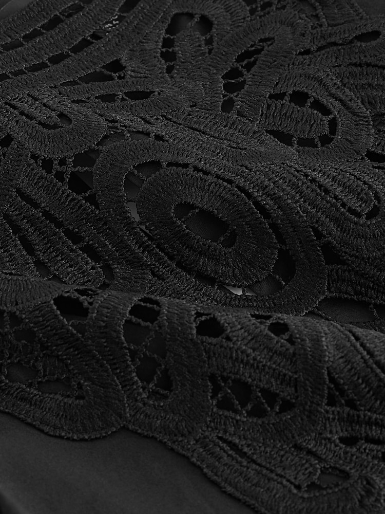 Black Cotton Poplin Puff Sleeve Crochet Insert Blouse - Image 6 of 6 Black Cotton Poplin Puff Sleeve Crochet Insert Blouse - Image 6 of 6